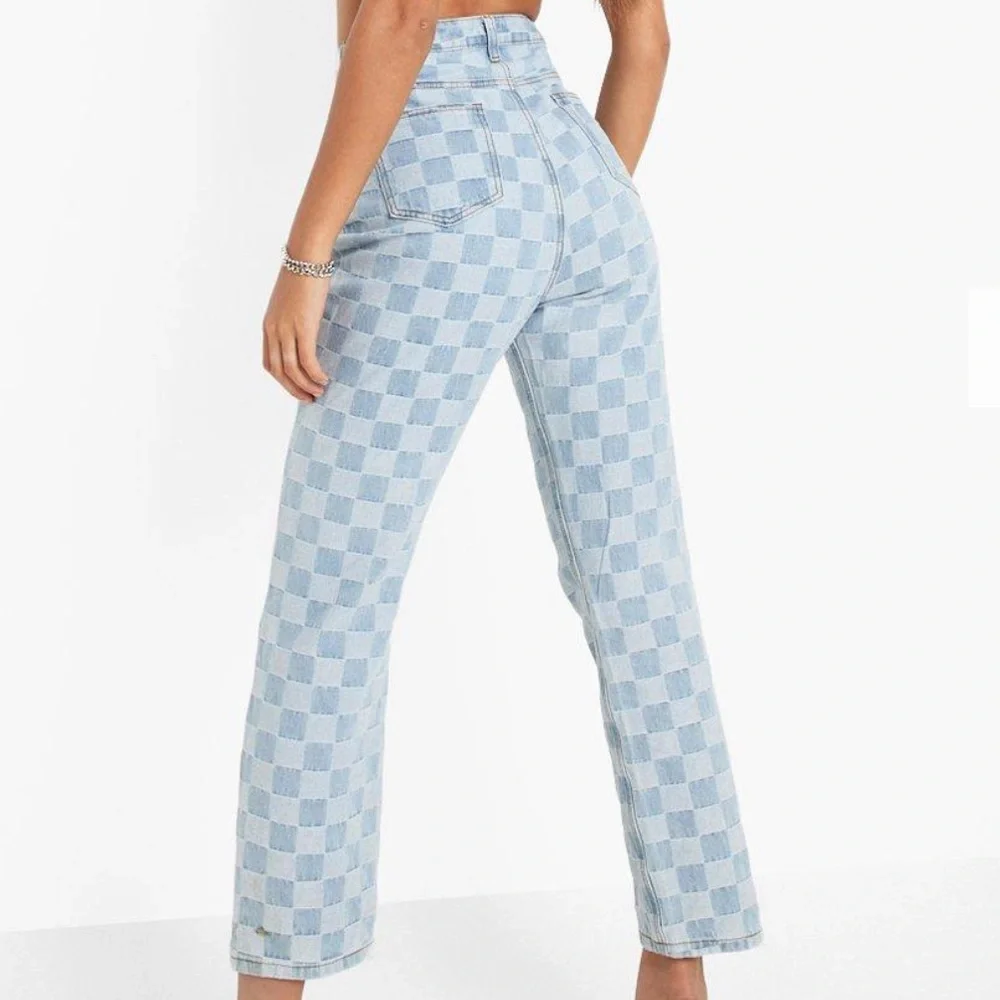 Boohoo Tessa Brooks Check Denim Slim Straight Jean - Picture 4 of 4
